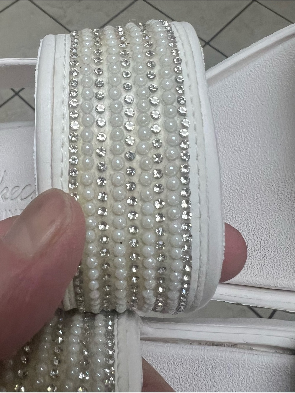 Skechers White Luxe Foam Crystal-Strap Slingback Sandals 8